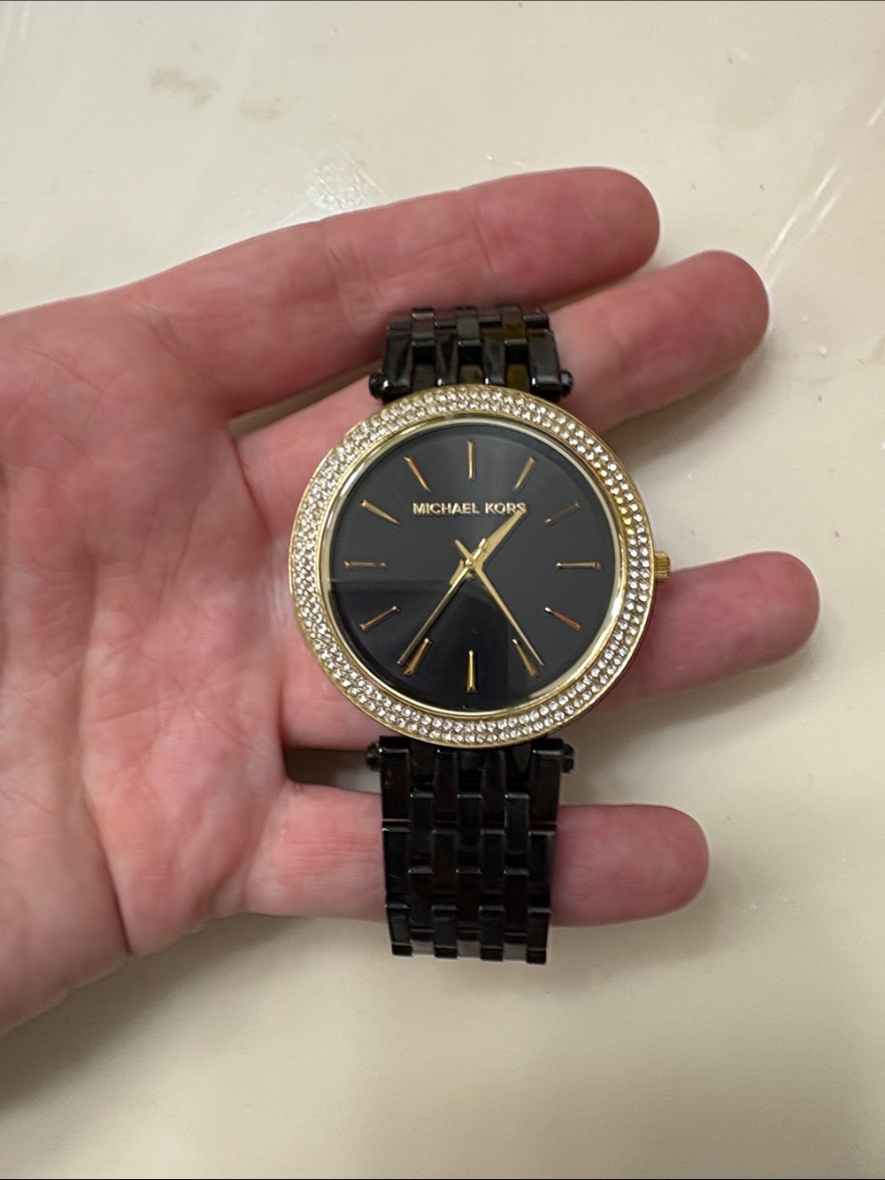 Michael Kors Black and Gold Crystal Bezel Women's Watch
